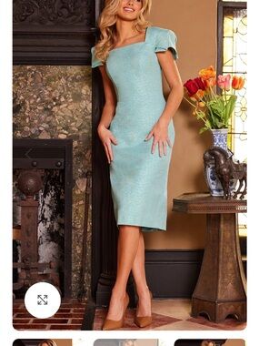 Jovani 09774 Aqua Knee Length Square Neck Cocktail Dress NWT size:12